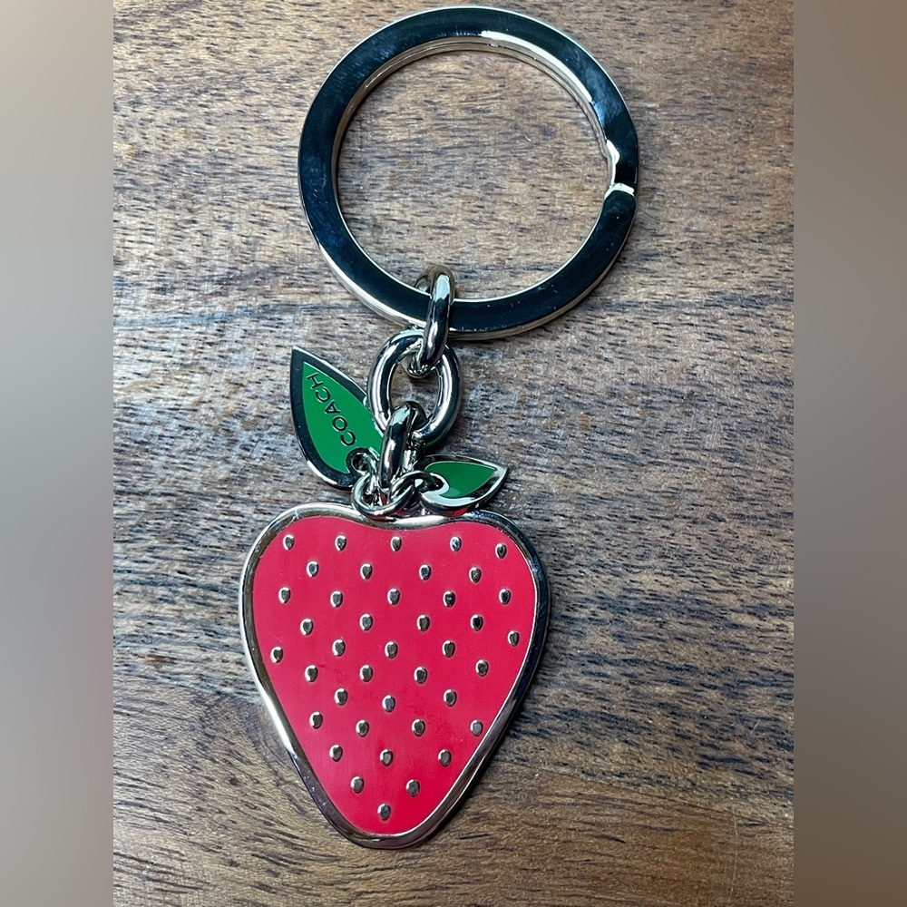COACH Silver Tone Metal Enamel Strawberry Keychain/Bag Charm